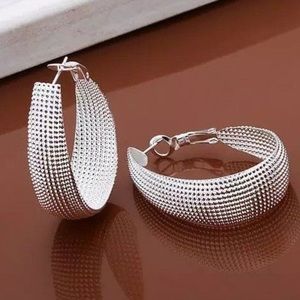 NEW! Silver Plated Textured Oval Hoop Fashion Earrings